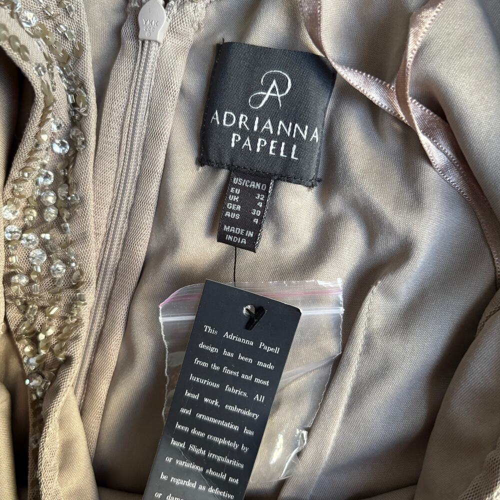 NWT Adriana Papell BHLDN Brooklyn Dress in Taupe Dress 0​​ - Picture 4 of 9